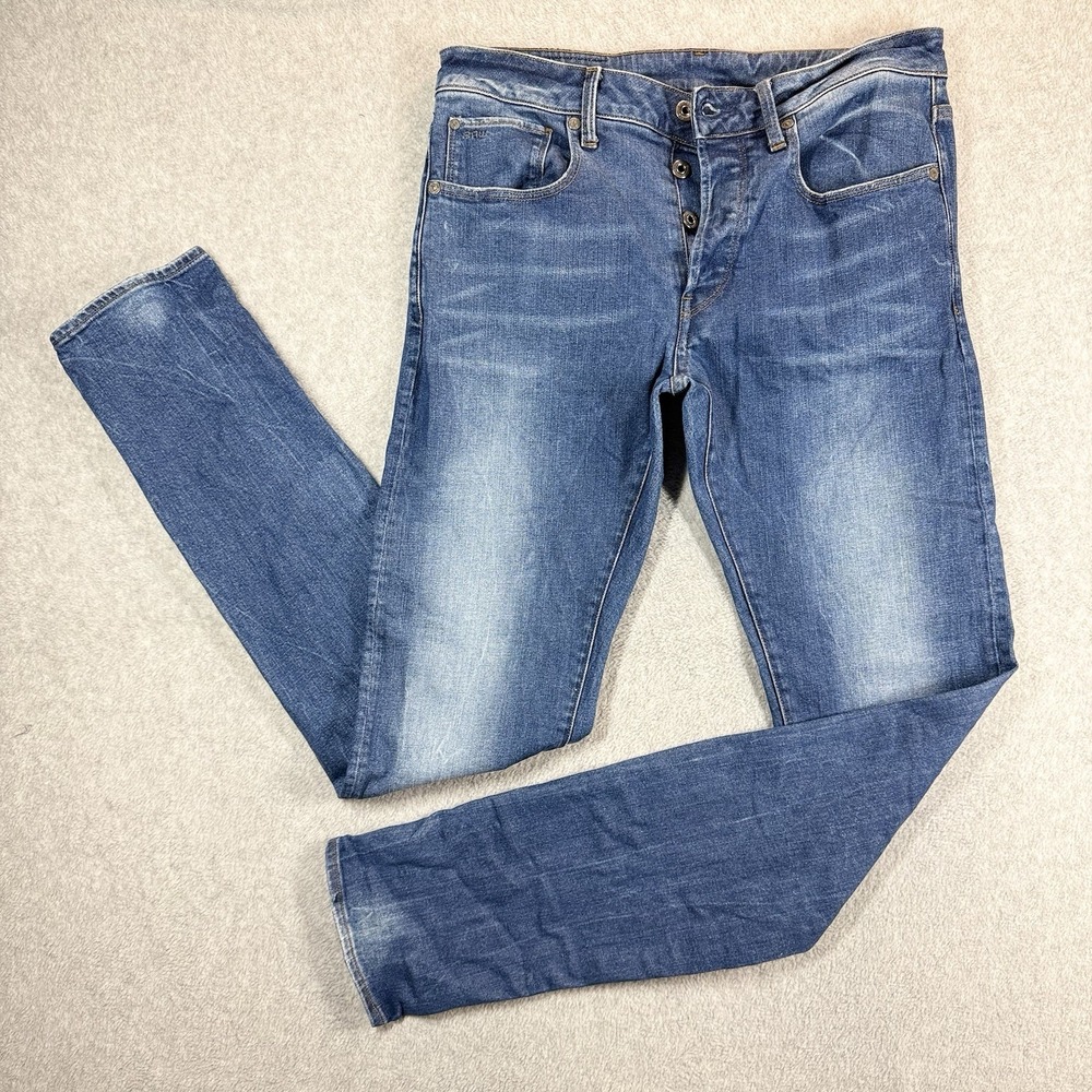 G-STAR Raw 3301 Slim Jeans Mens 32x36 Stretch Denim Button Fly Faded Modern